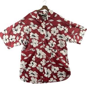 VTG Hawaiian House Dress Red & White Floral Pattern 2XL